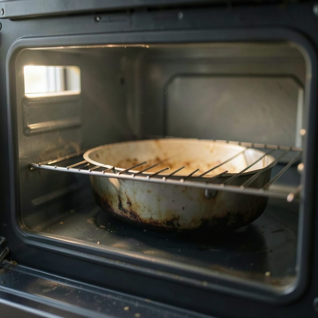 An ordinary home oven with one tin in it